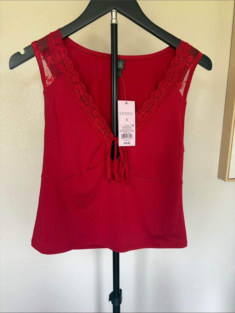 wild fable Red Lace-Trim V-Neck Tie-Front Camisole
